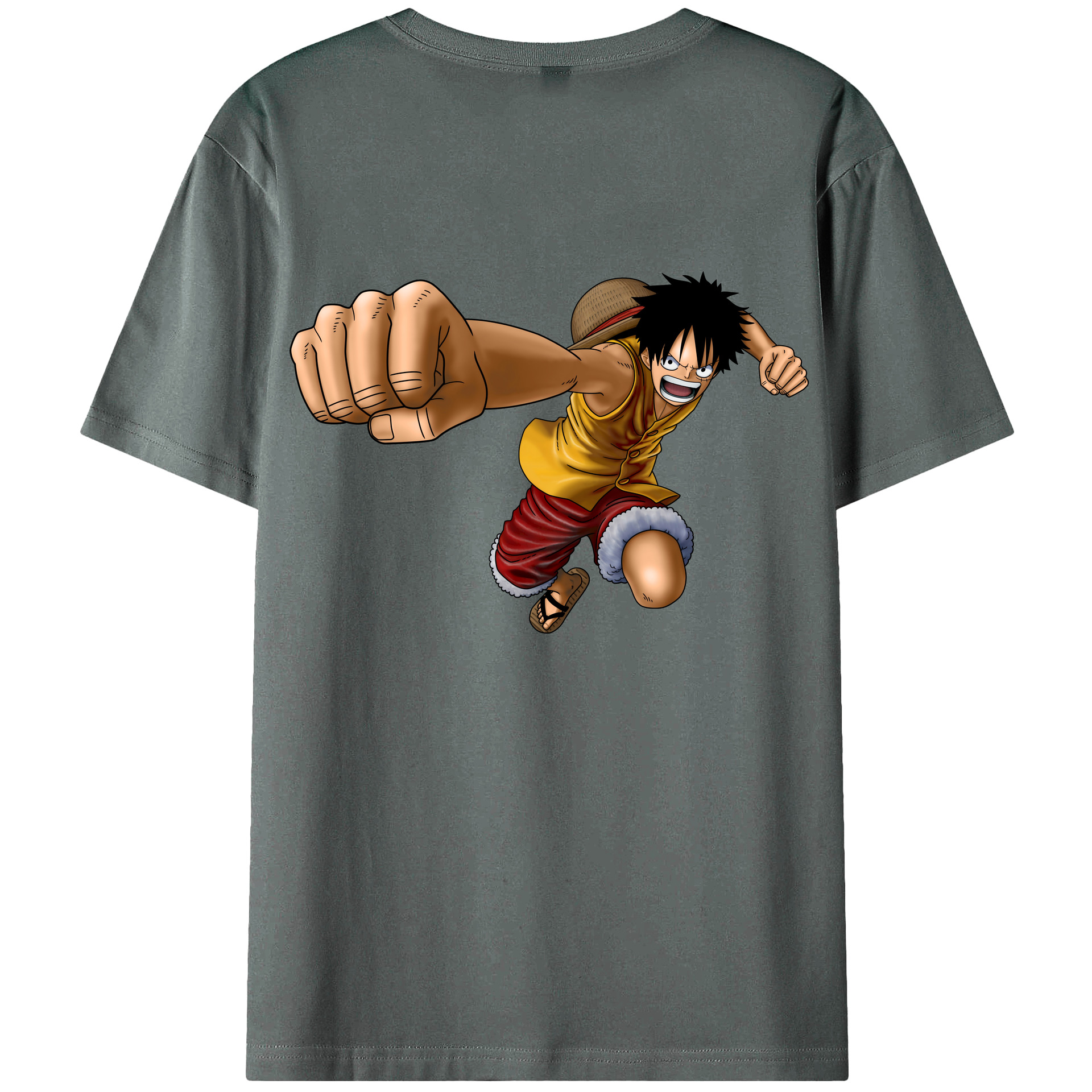 ワンピース モンキー・D・ルフィ ONE PIECE Monkey D. Luffy 綿100％ メンズ半袖Tシャツ（バックプリント） 通気性